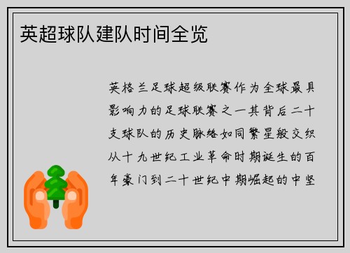 英超球队建队时间全览